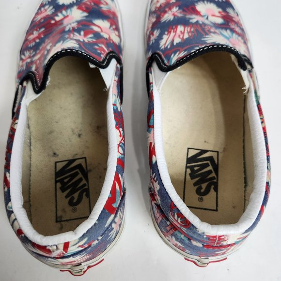 Vans Classic Slip-on Crew Graffiti Floral Red Blue Canvas Shoes Women's Size 10 - Picture 6 of 13